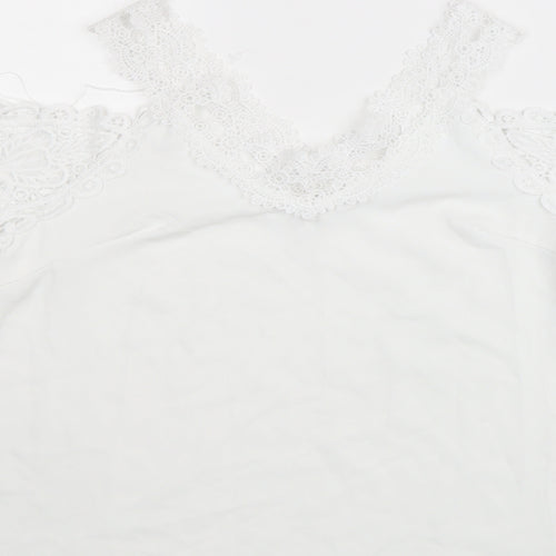 Preworn Womens White Polyester Basic Blouse Size S V-Neck - Cold Shoulder