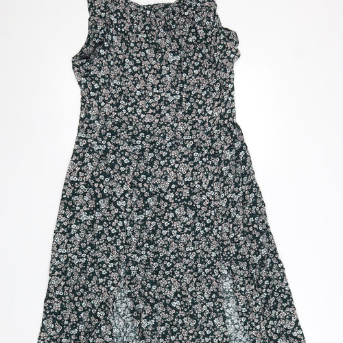 Apricot Womens Black Floral Viscose A-Line Size 16 Scoop Neck Zip - Front Slit