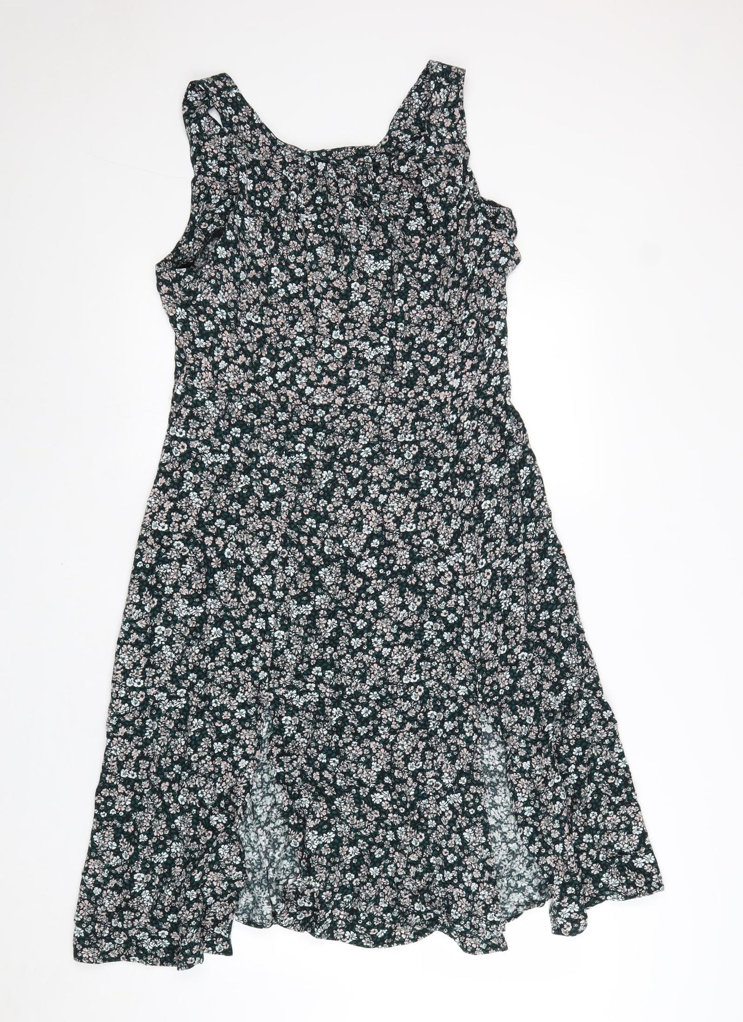 Apricot Womens Black Floral Viscose A-Line Size 16 Scoop Neck Zip - Front Slit