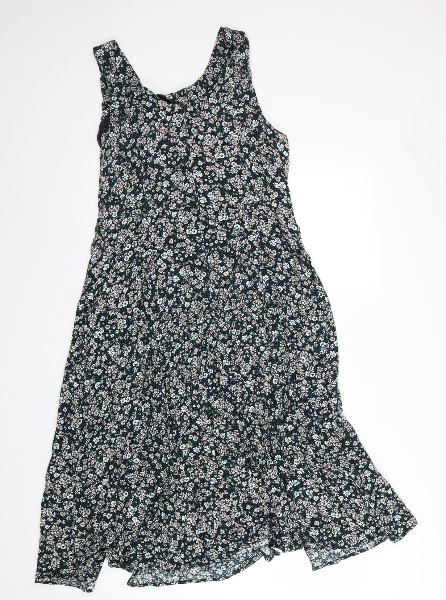 Apricot Womens Black Floral Viscose A-Line Size 16 Scoop Neck Zip - Front Slit