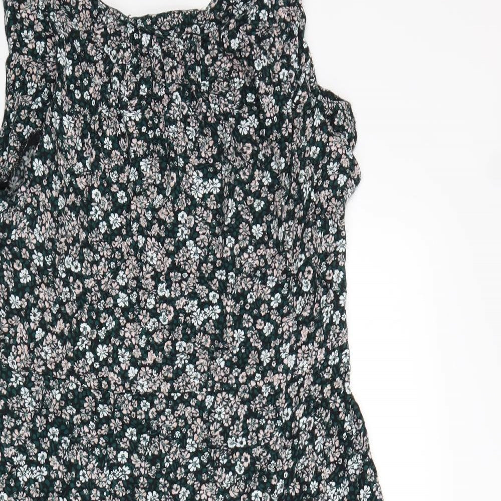 Apricot Womens Black Floral Viscose A-Line Size 16 Scoop Neck Zip - Front Slit
