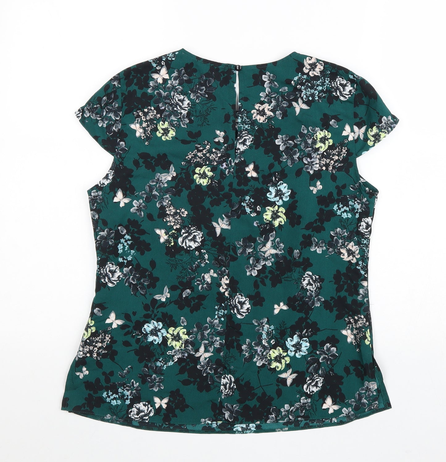 Billie & Blossom Womens Green Floral Polyester Basic Blouse Size 12 Collared - Peter Pan Collar