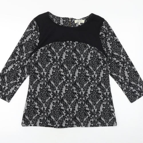 Papaya Womens Black Geometric Polyester Basic Blouse Size 10 Boat Neck
