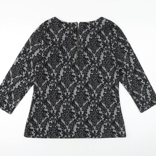 Papaya Womens Black Geometric Polyester Basic Blouse Size 10 Boat Neck