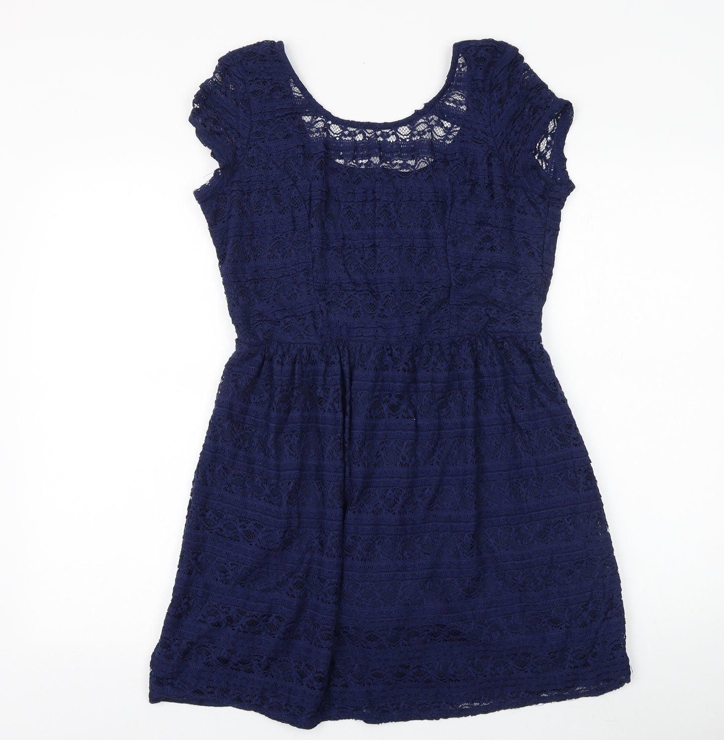 Speechless Womens Blue Floral Polyester Fit & Flare Size XL Scoop Neck Zip