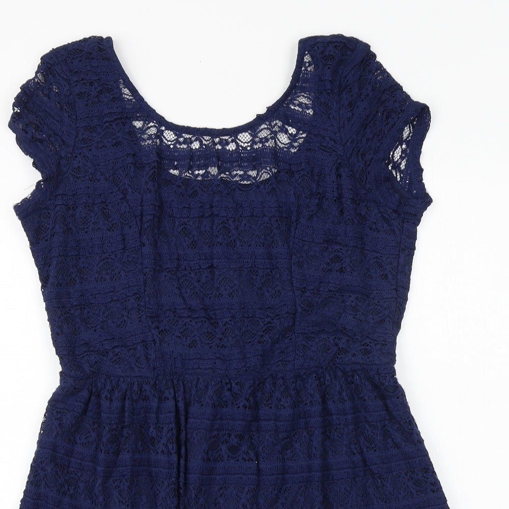 Speechless Womens Blue Floral Polyester Fit & Flare Size XL Scoop Neck Zip