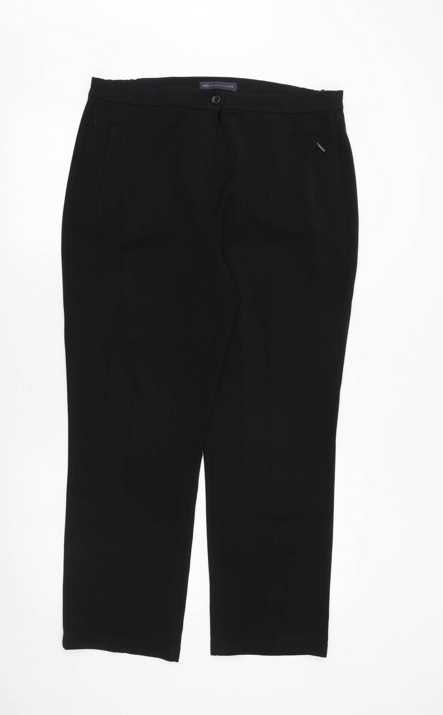 Marks and Spencer Womens Black Polyester Trousers Size 14 Regular Zip