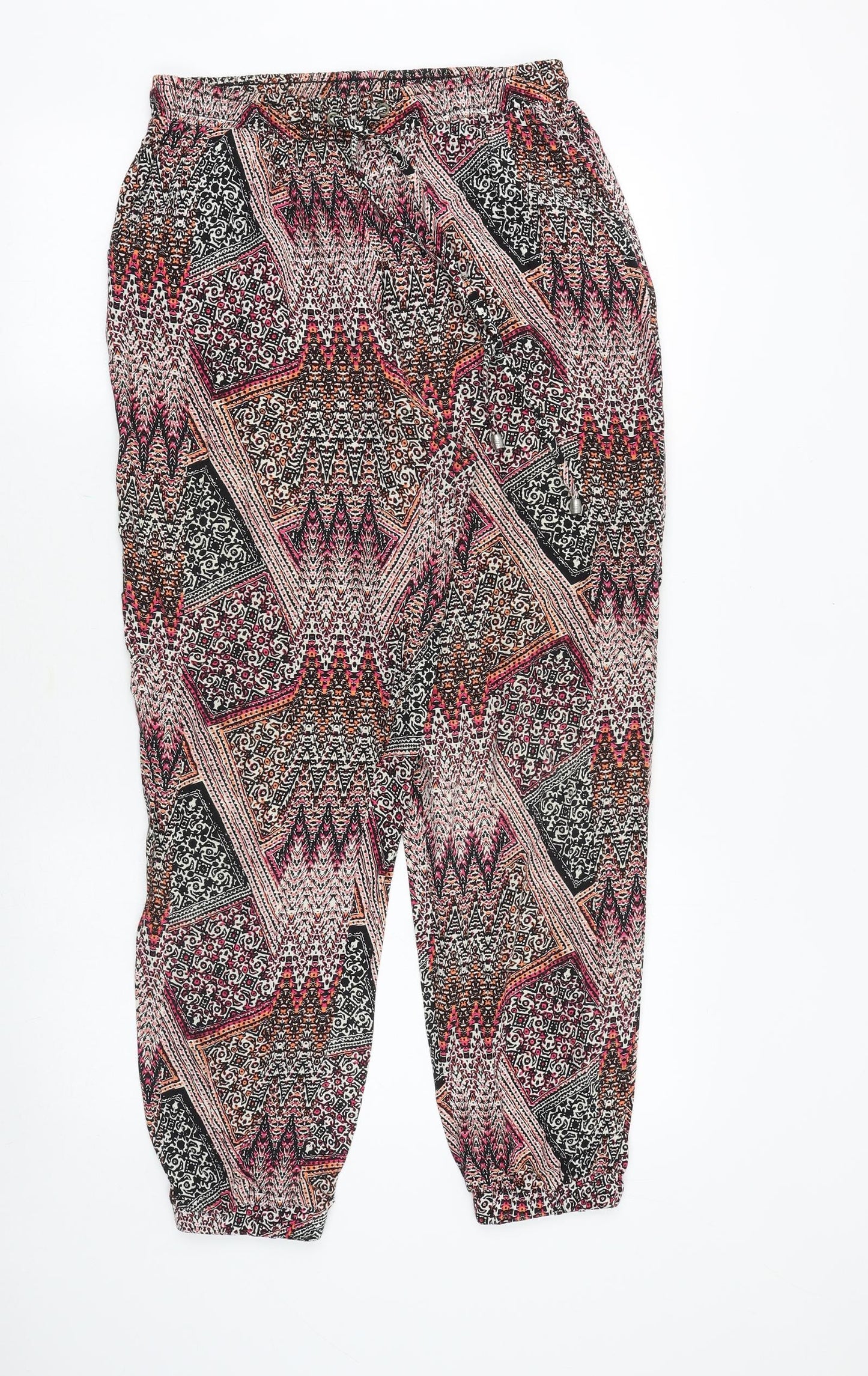New Look Womens Multicoloured Geometric Viscose Harem Trousers Size 10 Regular Drawstring