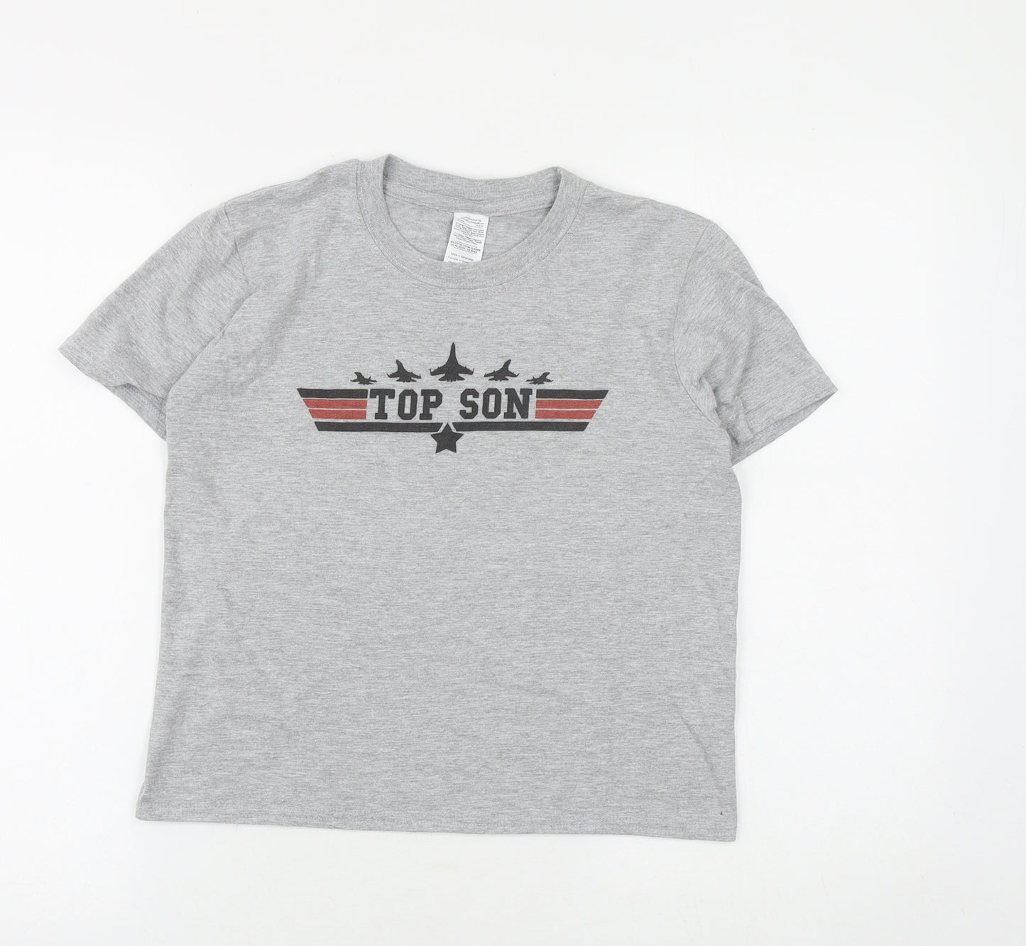 Gildan Boys Grey 100% Cotton Basic T-Shirt Size 9-10 Years Round Neck Pullover - Top Son, Top Gun