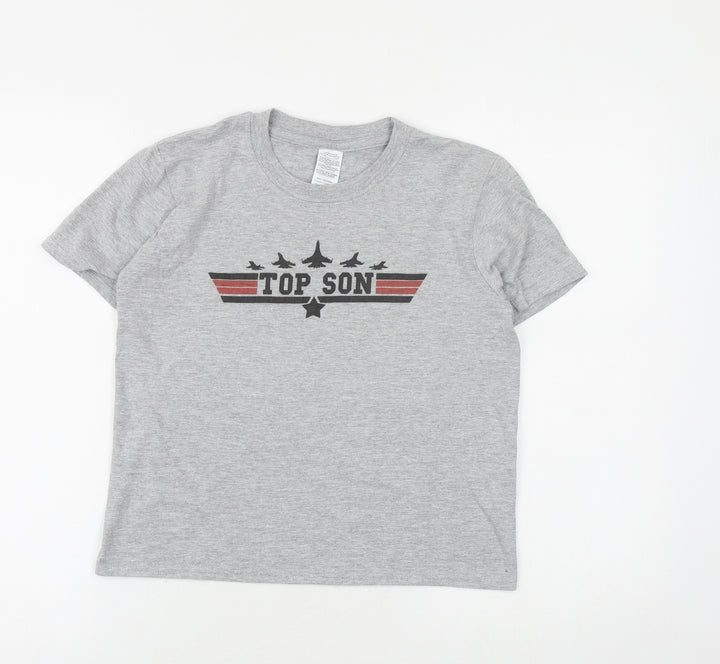 Gildan Boys Grey 100% Cotton Basic T-Shirt Size 9-10 Years Round Neck Pullover - Top Son, Top Gun