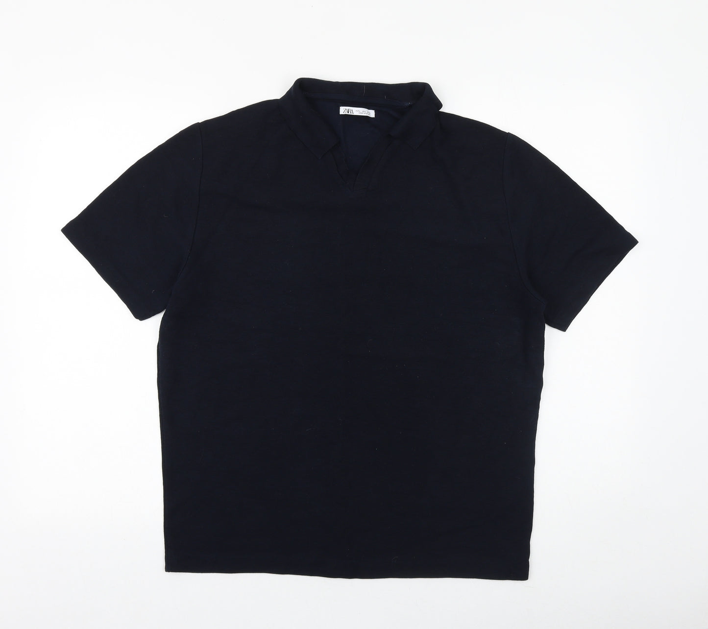 Zara Mens Blue Cotton T-Shirt Size L Collared