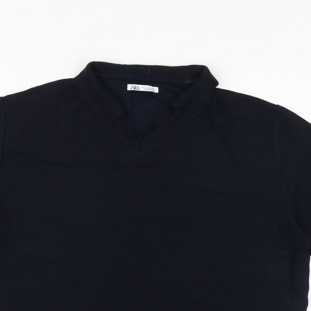 Zara Mens Blue Cotton T-Shirt Size L Collared