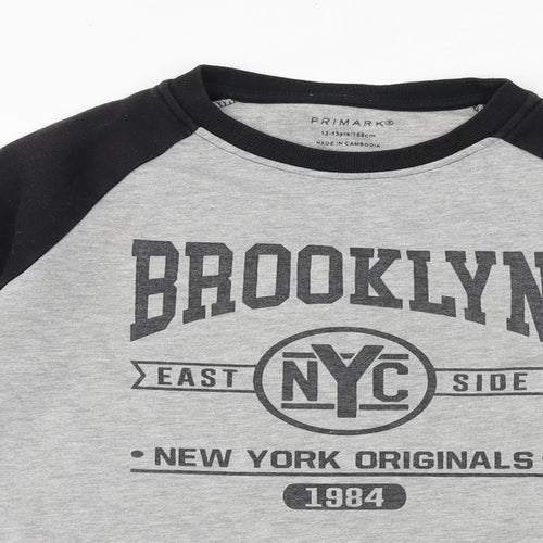 Primark Boys Grey Colourblock Cotton Pullover Sweatshirt Size 12-13 Years Pullover - Brooklyn