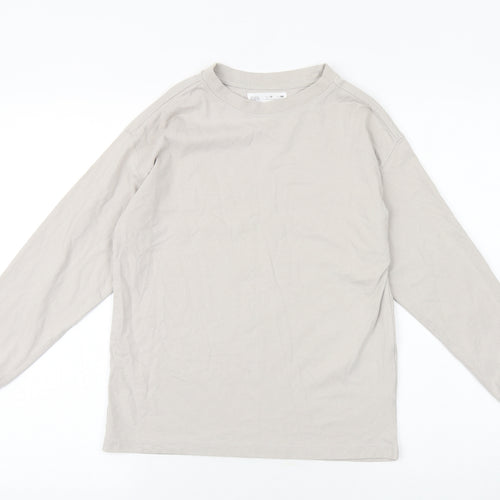 Zara Girls Beige 100% Cotton Basic T-Shirt Size 10 Years Round Neck Pullover