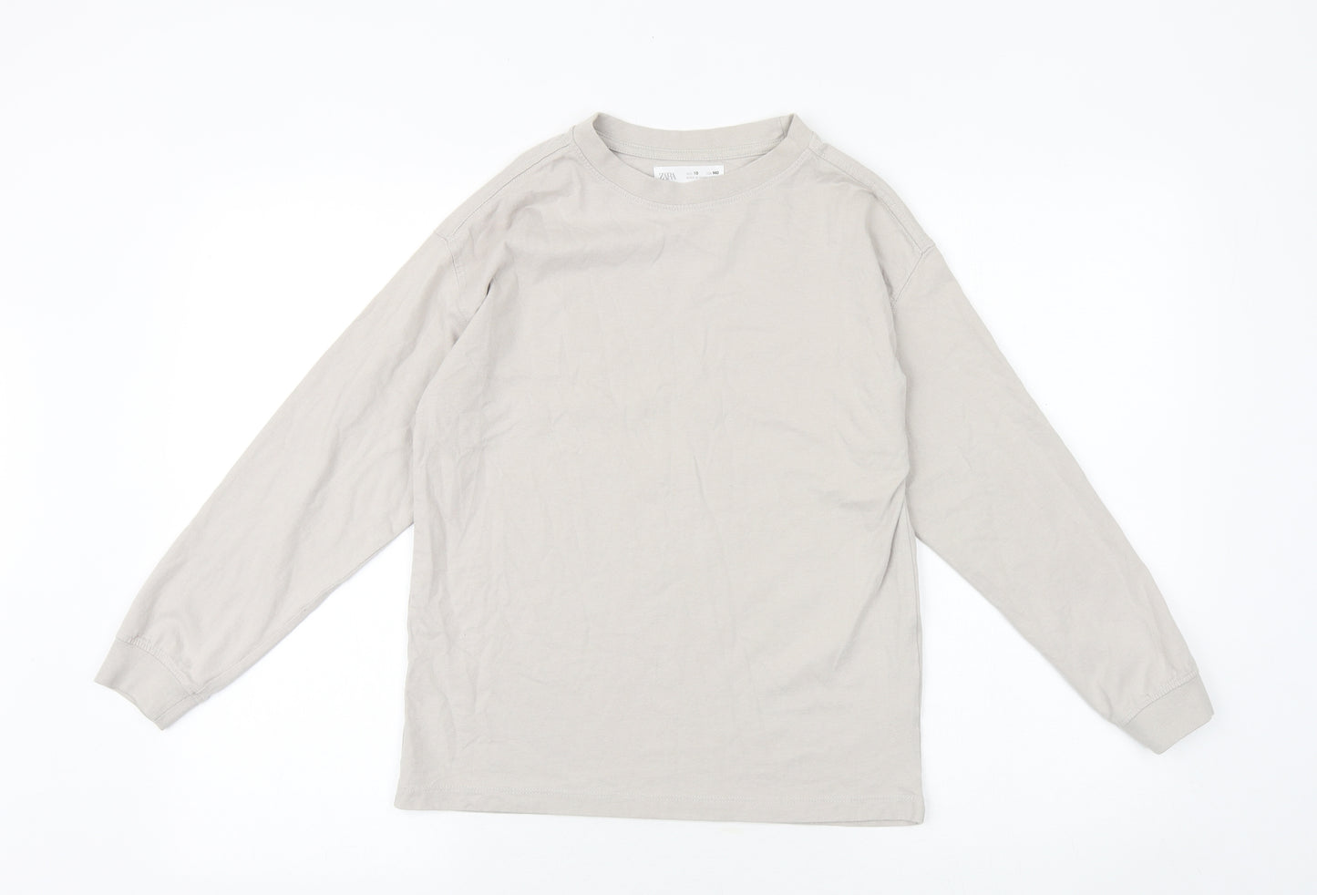 Zara Girls Beige 100% Cotton Basic T-Shirt Size 10 Years Round Neck Pullover