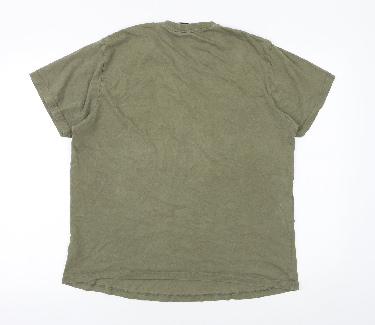 Vision Street Wear Mens Green Cotton T-Shirt Size L Round Neck