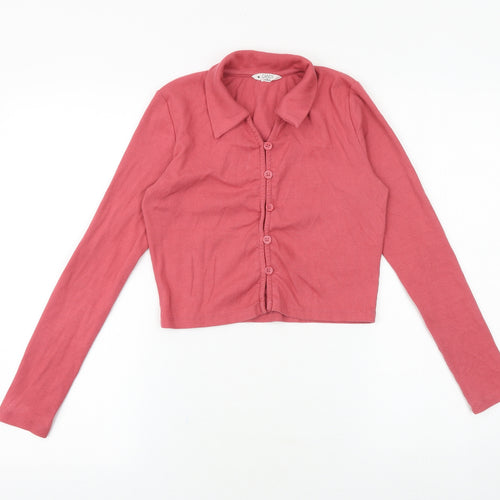 Candy Couture Girls Pink 100% Cotton Cropped Button-Up Size 15 Years Collared Button - Ribbed