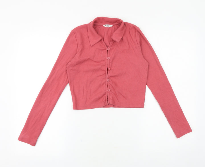 Candy Couture Girls Pink 100% Cotton Cropped Button-Up Size 15 Years Collared Button - Ribbed