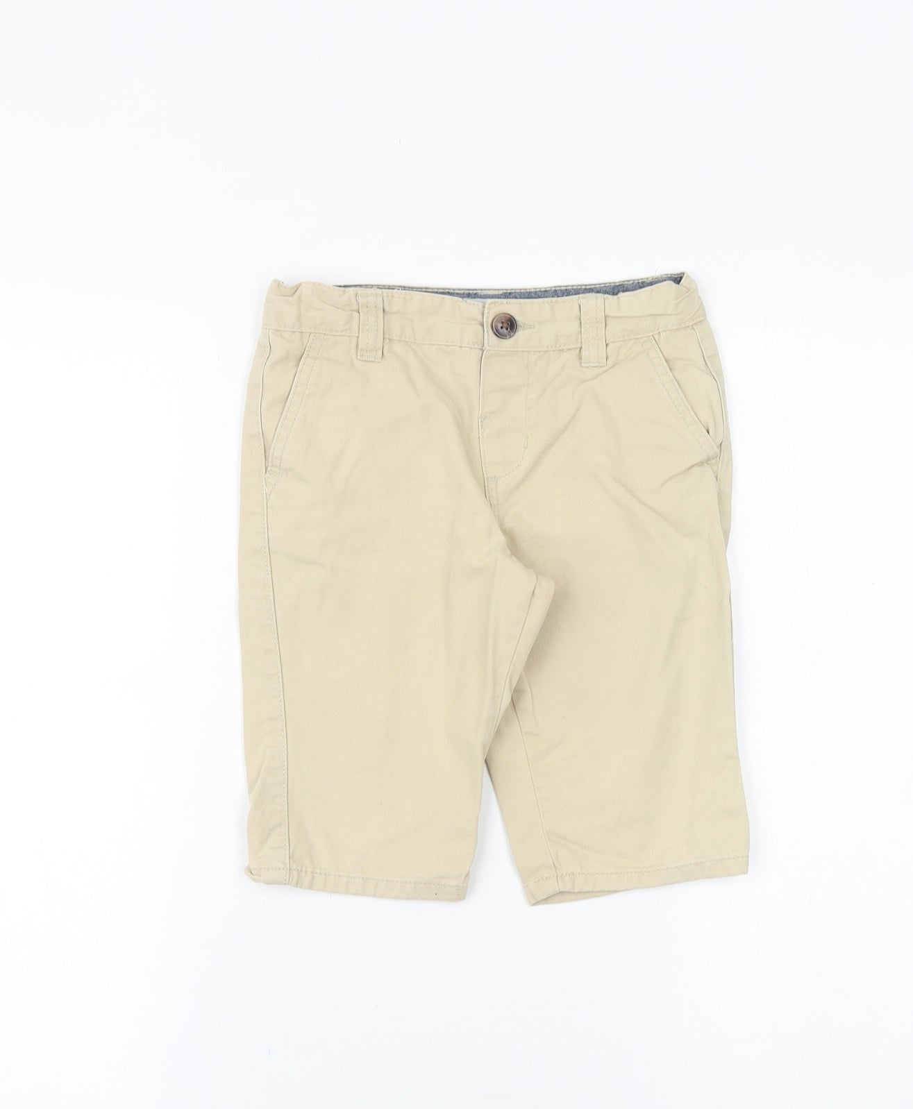 Denim & Co. Boys Beige 100% Cotton Chino Shorts Size 6-7 Years Regular Zip