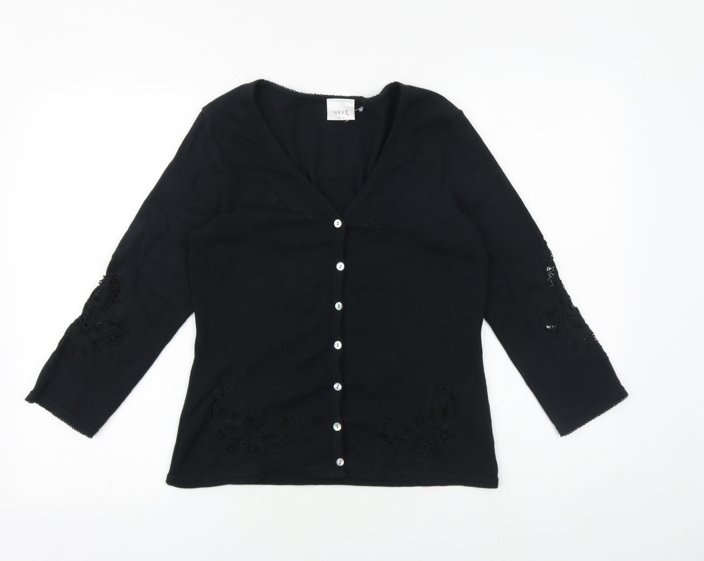 NEXT Womens Black Cotton Basic Blouse Size 14 V-Neck