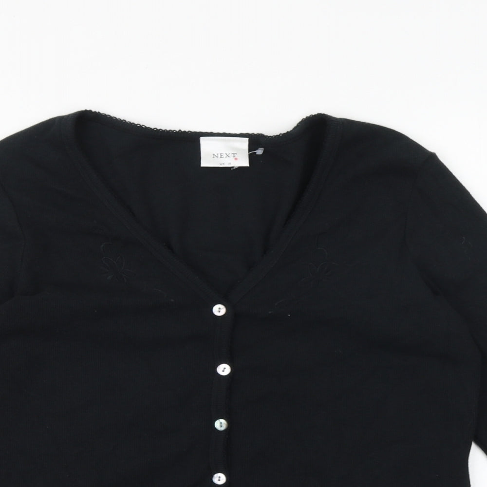 NEXT Womens Black Cotton Basic Blouse Size 14 V-Neck
