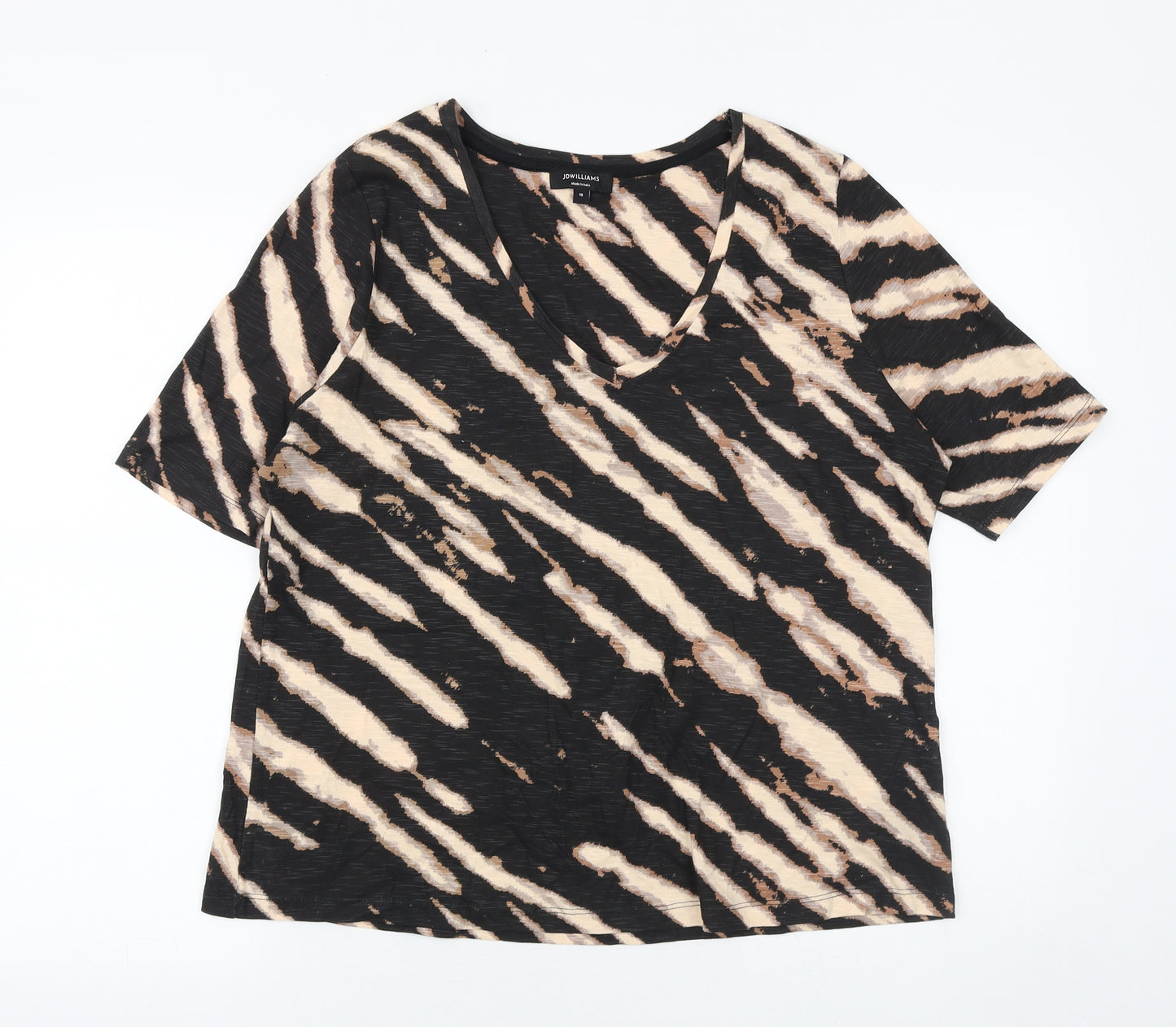 JD Williams Womens Black Geometric 100% Cotton Basic T-Shirt Size 16 V-Neck