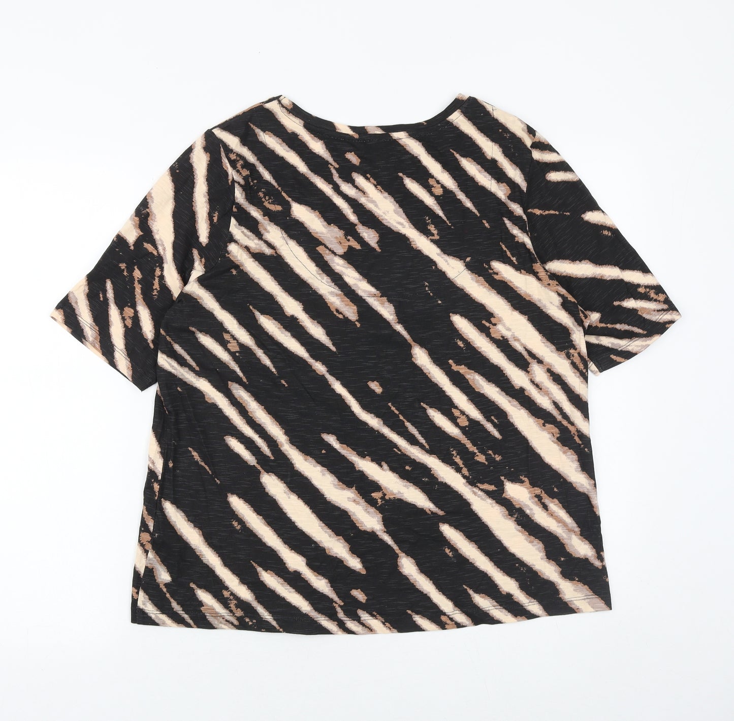 JD Williams Womens Black Geometric 100% Cotton Basic T-Shirt Size 16 V-Neck
