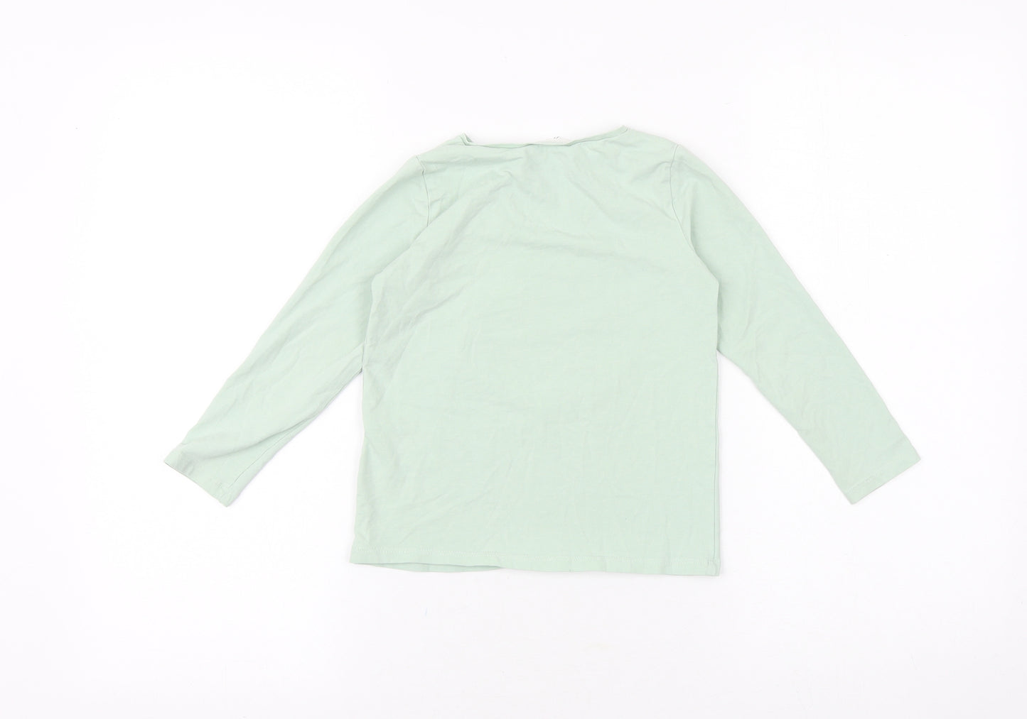 H&M Girls Green 100% Cotton Pullover T-Shirt Size 4-5 Years Boat Neck Pullover - Bunny