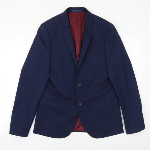 River Island Mens Blue Viscose Jacket Suit Jacket Size 38 Regular