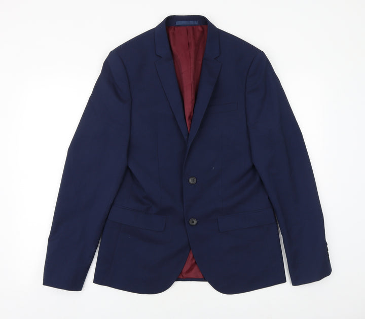 River Island Mens Blue Viscose Jacket Suit Jacket Size 38 Regular