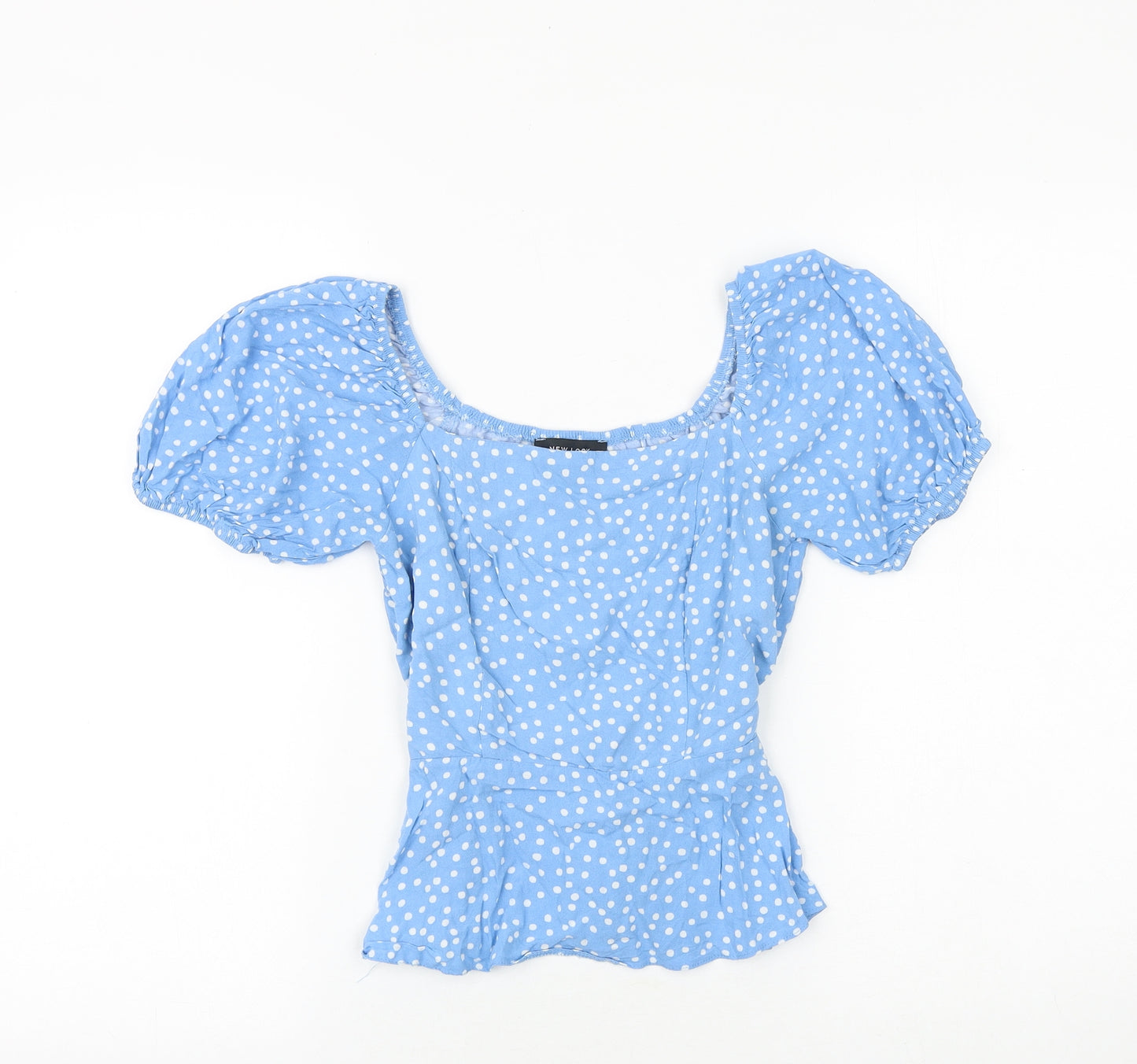 New Look Womens Blue Polka Dot Viscose Basic Blouse Size 8 Round Neck