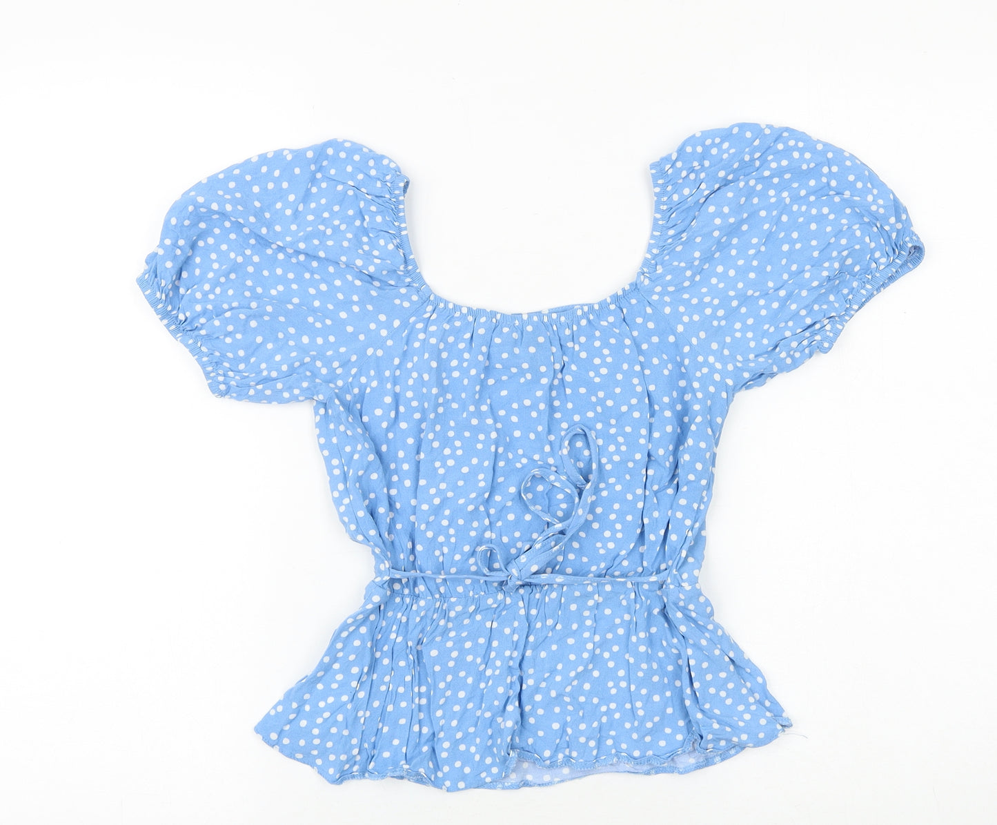 New Look Womens Blue Polka Dot Viscose Basic Blouse Size 8 Round Neck