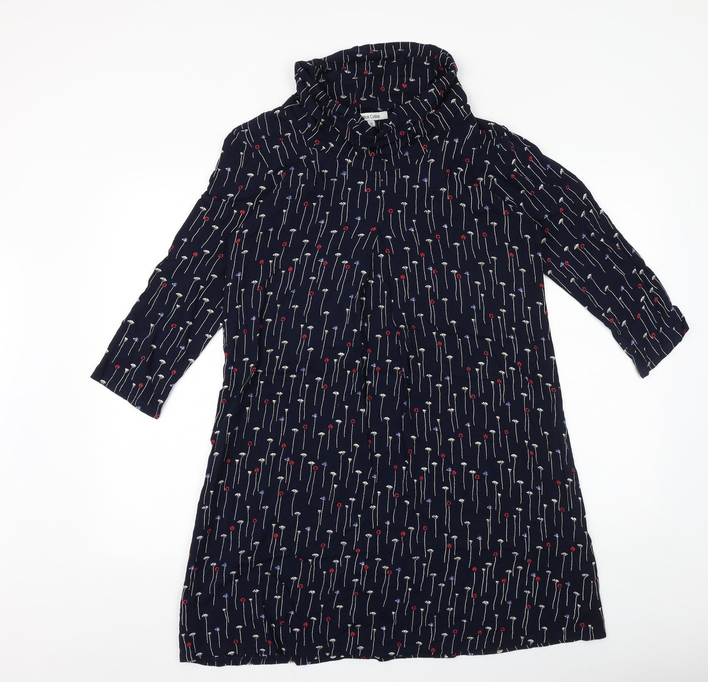 Alice Collins Womens Blue Geometric Viscose Shift Size 12 Roll Neck Pullover