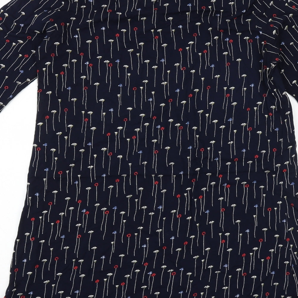 Alice Collins Womens Blue Geometric Viscose Shift Size 12 Roll Neck Pullover