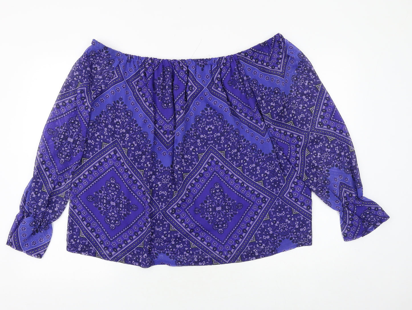 F&F Womens Blue Geometric Polyester Basic Blouse Size 20 Off the Shoulder