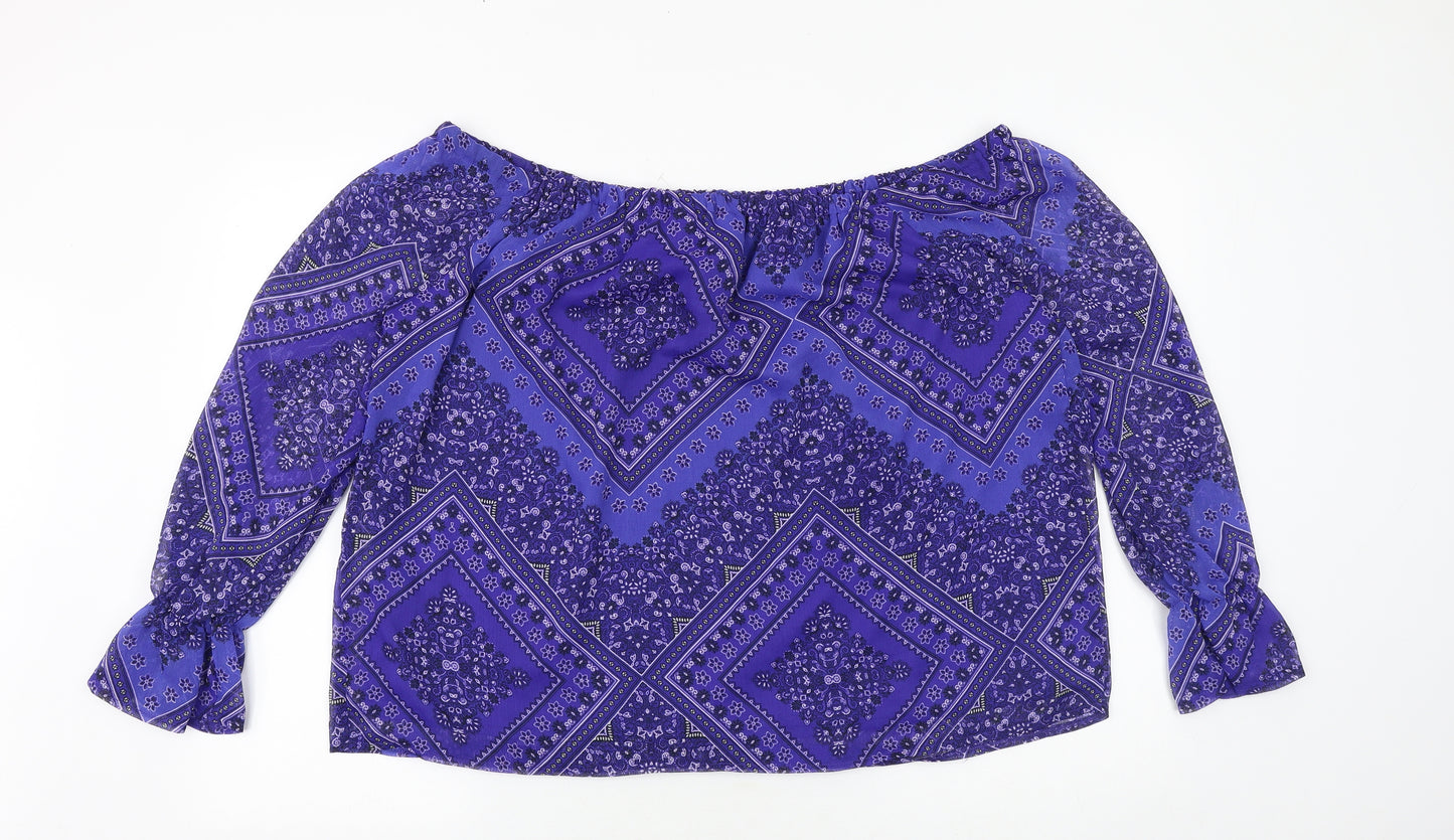 F&F Womens Blue Geometric Polyester Basic Blouse Size 20 Off the Shoulder