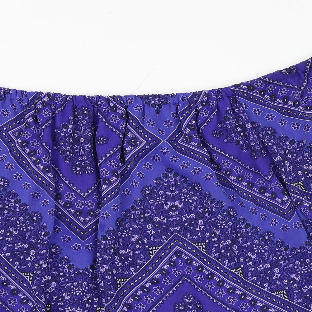 F&F Womens Blue Geometric Polyester Basic Blouse Size 20 Off the Shoulder