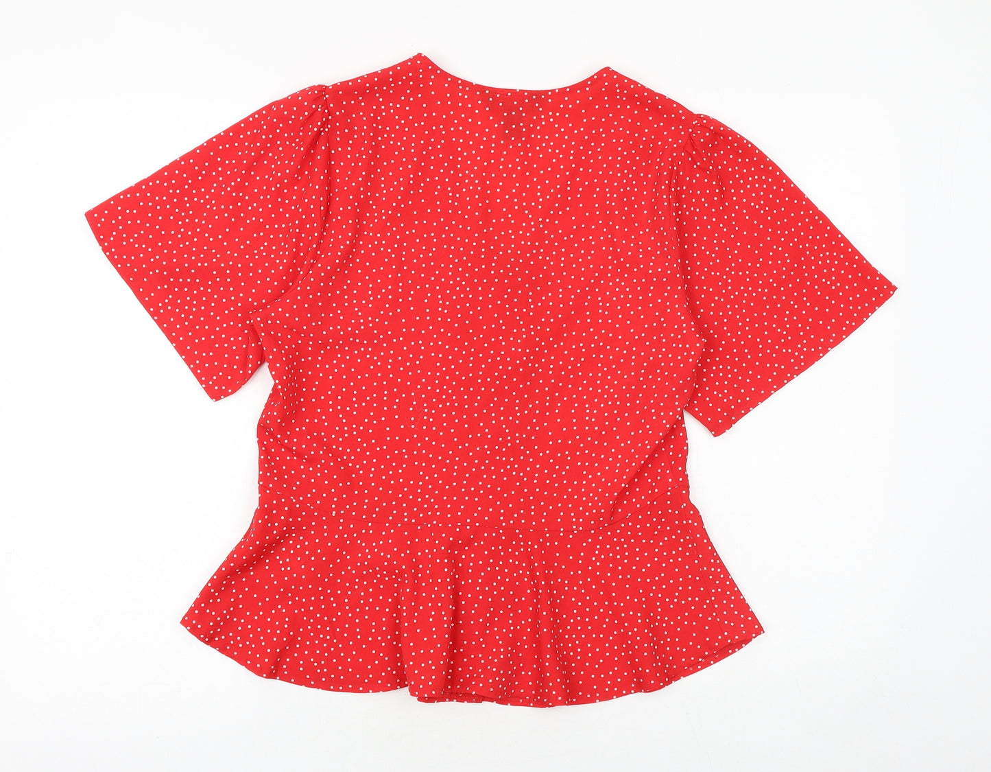 New Look Womens Red Geometric Polyester Basic Blouse Size 10 V-Neck