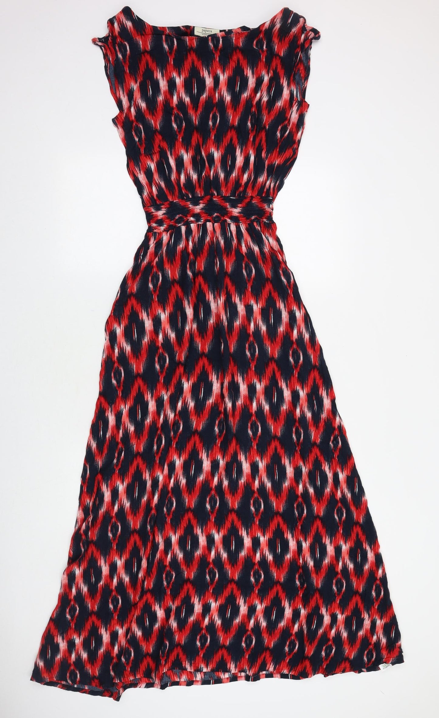 Papaya Womens Blue Geometric Viscose Maxi Size 10 Boat Neck Pullover