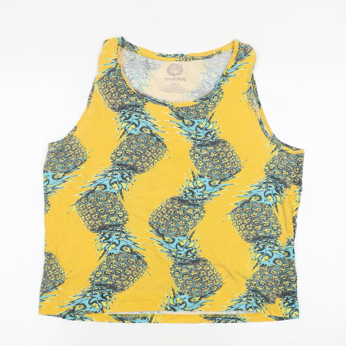 resolution Womens Yellow Geometric Viscose Basic Tank Size S Round Neck - Pineapple