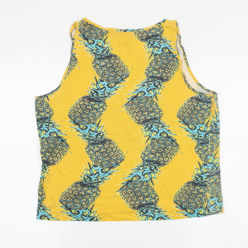 resolution Womens Yellow Geometric Viscose Basic Tank Size S Round Neck - Pineapple
