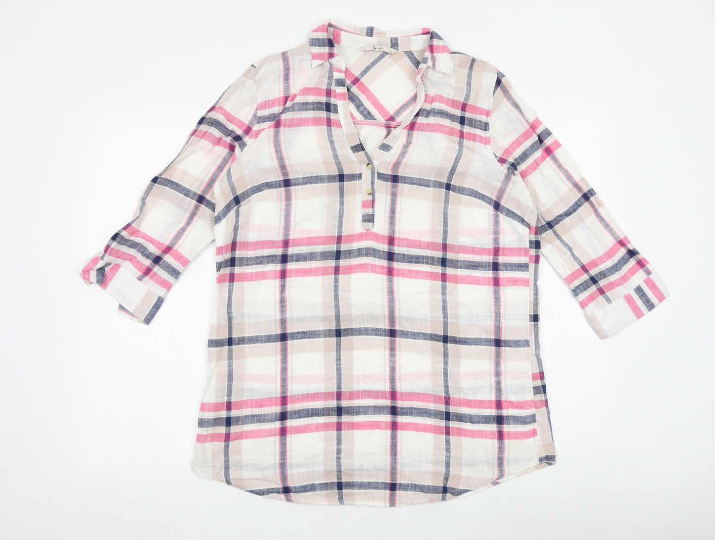 TU Womens Multicoloured Plaid 100% Cotton Basic Blouse Size 14 Collared