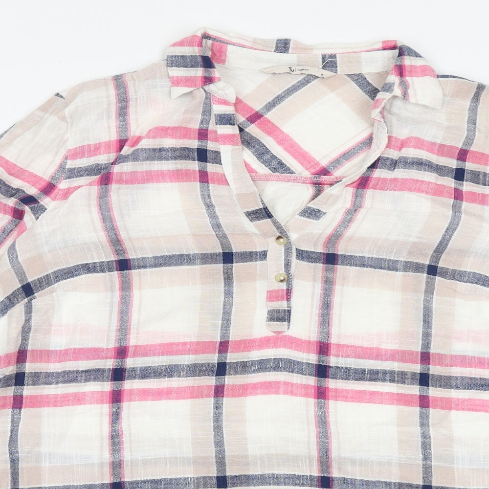 TU Womens Multicoloured Plaid 100% Cotton Basic Blouse Size 14 Collared