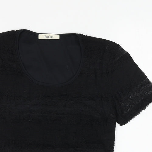 Precis Womens Black Nylon Basic T-Shirt Size XS Scoop Neck