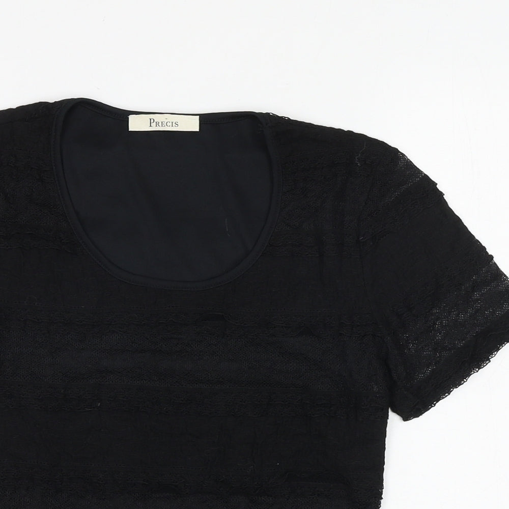 Precis Womens Black Nylon Basic T-Shirt Size XS Scoop Neck