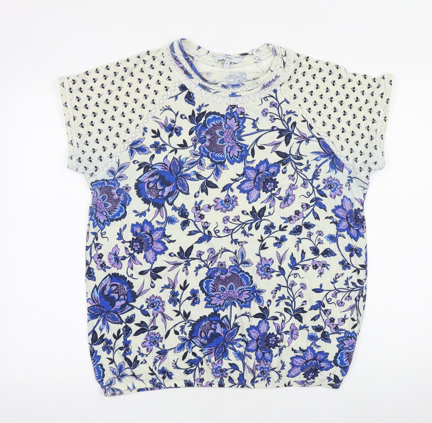 NEXT Womens Blue Floral 100% Cotton Basic T-Shirt Size 18 Round Neck