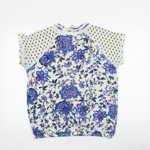 NEXT Womens Blue Floral 100% Cotton Basic T-Shirt Size 18 Round Neck