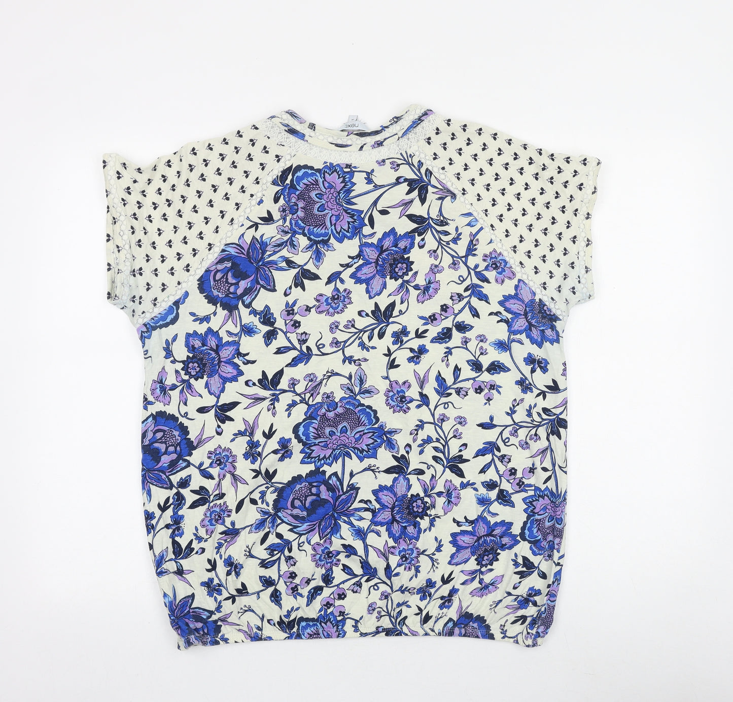 NEXT Womens Blue Floral 100% Cotton Basic T-Shirt Size 18 Round Neck
