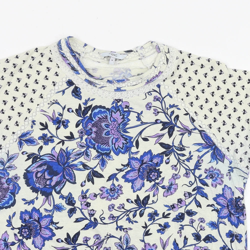 NEXT Womens Blue Floral 100% Cotton Basic T-Shirt Size 18 Round Neck