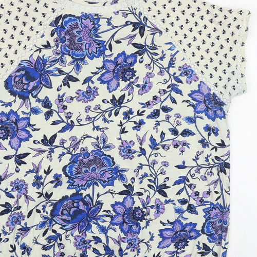 NEXT Womens Blue Floral 100% Cotton Basic T-Shirt Size 18 Round Neck